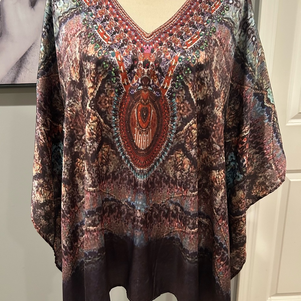Boston proper Boho Embellished V-Neck Women’s Top in Brown Multi